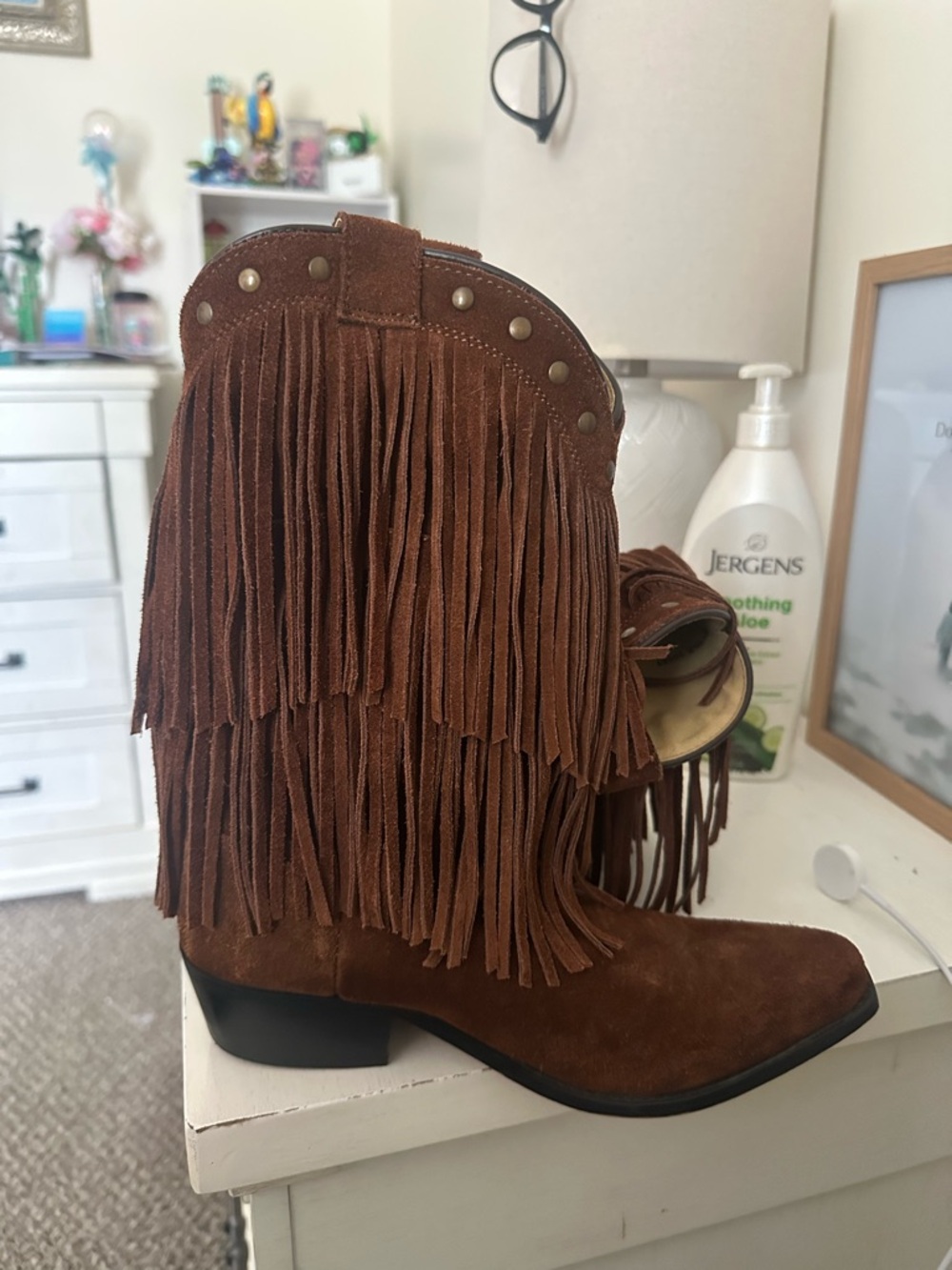 Kids Brown Fringe Western Boots